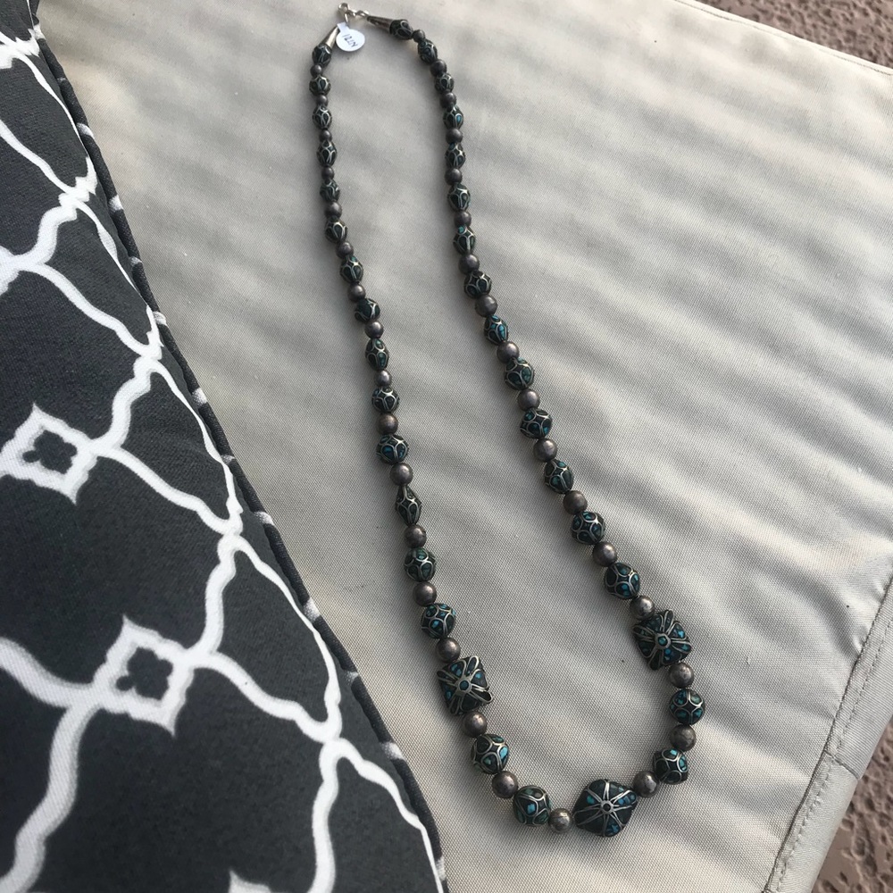Antique Sterling Silver Inlaid Turquoise Necklace